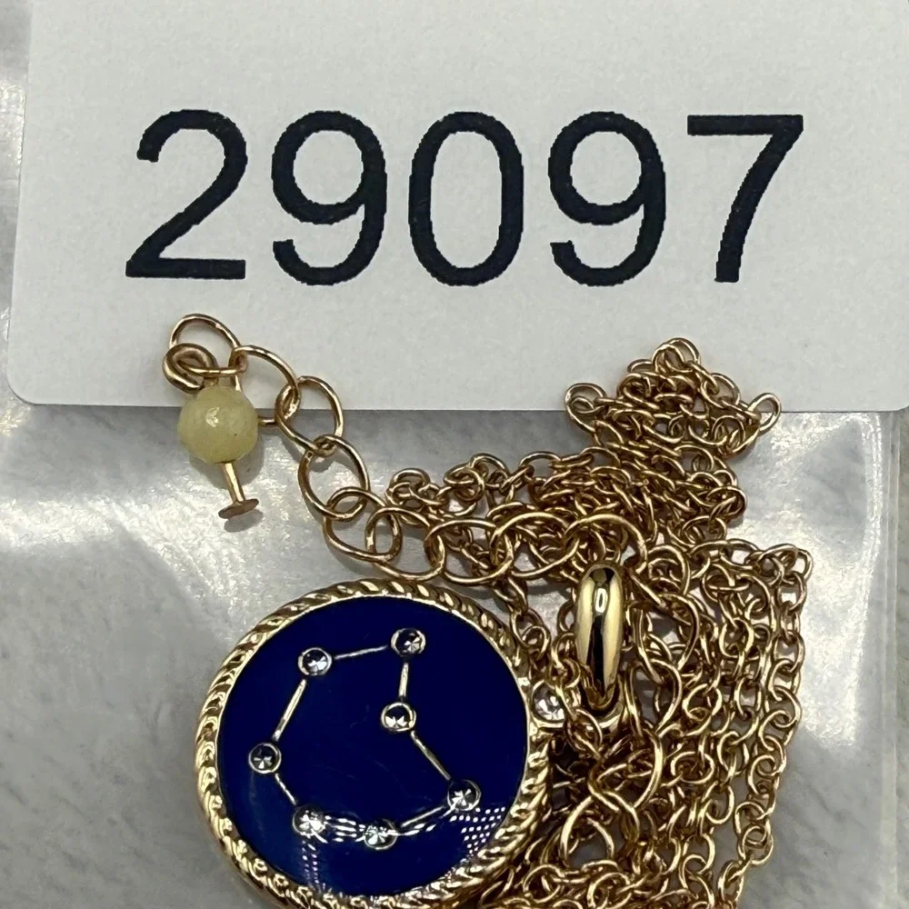 Zodiac Celestial Necklace Gold Blue Enamel Constellation Pendant 17in